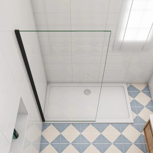 AICA Walk In Dusche mit schwarzem Rahmen, 40x200cm, 10mm ESG Glas Duschwand.