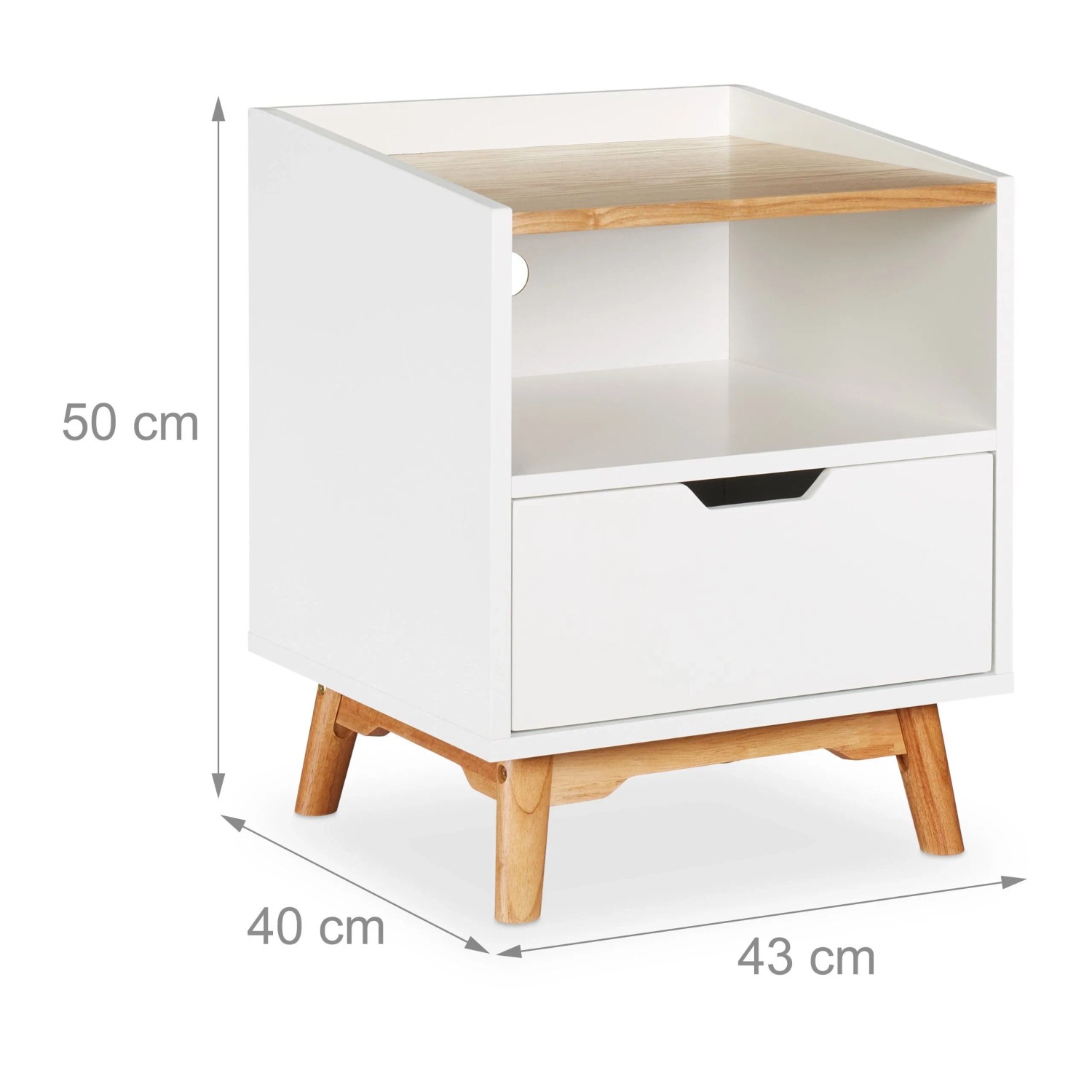 Relaxdays Nachttisch MDF Holz Weiß Natur mit 1 Schublade mit Offenem Fach 50 cm x 43 cm x 40 cm 12,6 kg_4