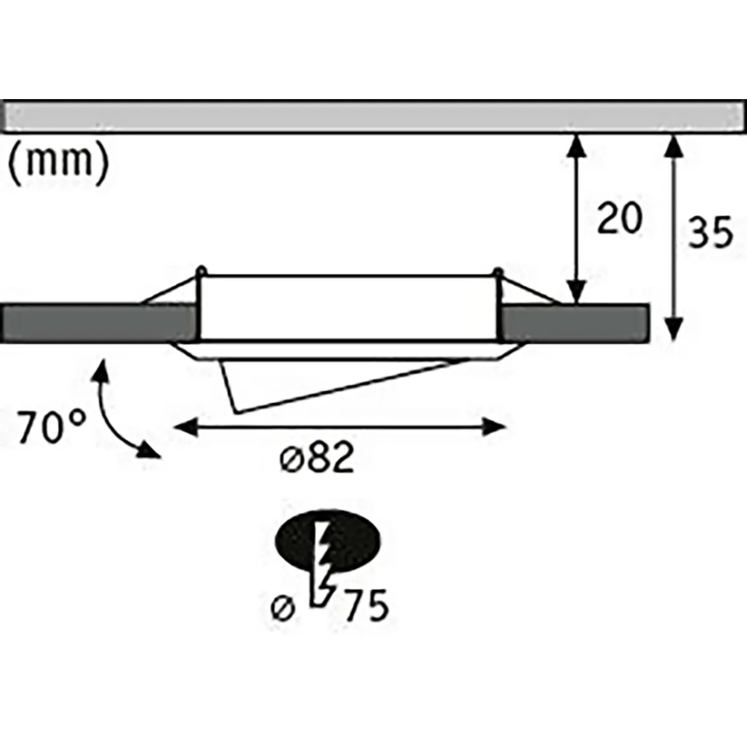 Technische Zeichnung: Paulmann LED-Einbaustrahler, Maße und Details zur Installation.