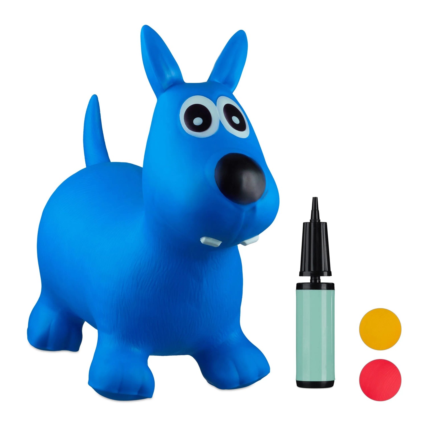 Relaxdays Hüpftier Hund Kunststoff Blau Mit Luftpumpe 50 cm x 26 cm x 60 cm 1,5 kg