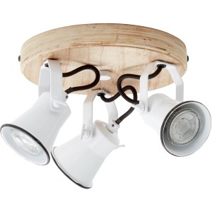 Brilliant Spot Seed 3er Wandlampe, weiß, Holzrondell, schwenkbare Spots für GU10 Leuchtmittel.