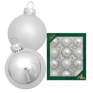12-teiliges Set silberne Weihnachtskugeln (5 cm) von Krebs Glas Lauscha, glänzend und matt.