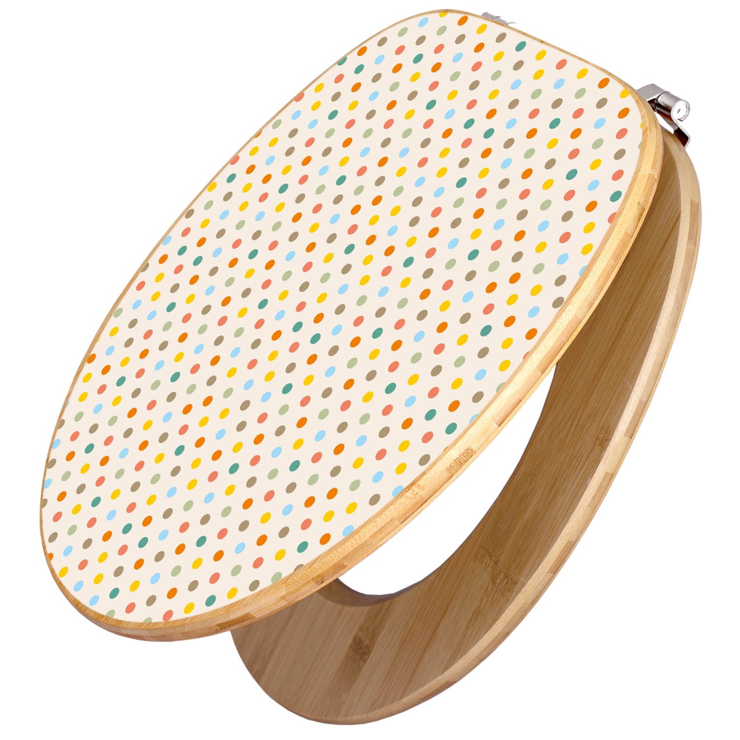 Banjado WC-Sitz aus Bambus mit bunten Punkten, Universal Toilettendeckel für Standard WCs.