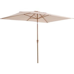 Beiger Marktschirm Camarillo 300x200 cm mit Neigungsfunktion und Kurbel zum Öffnen.