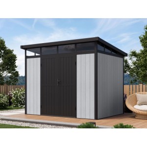 Modernes Fjordholz WPC Gartenhaus Skylight Pent, 6,10 m² mit Oberlicht und Duo-Color Wandbohlen.