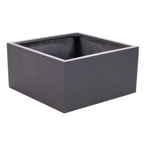 Eleganter, niedriger quadratischer Pflanzkübel aus Fiberglas in Anthrazit-Metallic. Robust & modern für Garten & Haus.