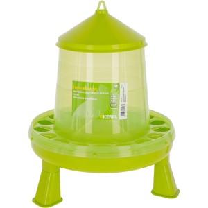 Grüner Futterautomat mit Standfüßen für Geflügel, 4 kg Fassungsvermögen.