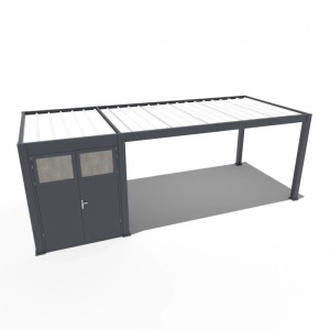 Anthrazitfarbener Weide Carport mit Abstellraum und Aluminium Pergola (3x7,2m) als Garage Überdachung.