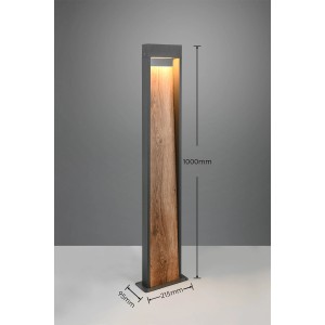 Trio LED-Wegeleuchte Salmon in Holzoptik, 100 cm hoch, anthrazitfarbener Rahmen.