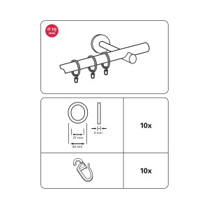 Gardinenringe mit Faltenlegehaken, schwarz matt, für Stangen von 16-20 mm Durchmesser.