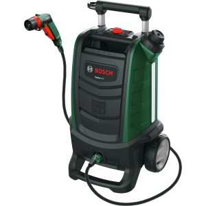 Bosch Akku-Druckreiniger Fontus mit Rädern und Sprühpistole, ideal für die mobile Reinigung.