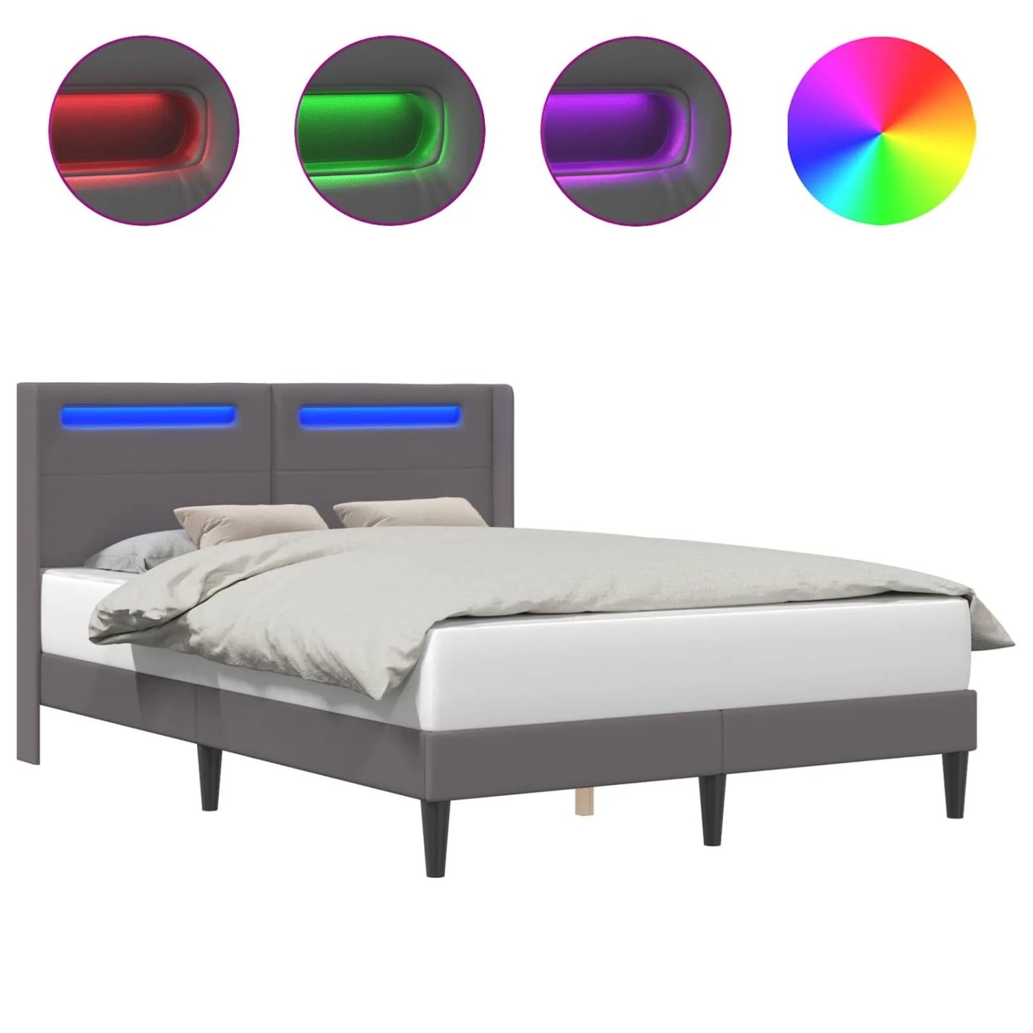 vidaXL Bettrahmen mit LED-Lichtleisten Grau 140 x 200 cm Kunstleder 42027981