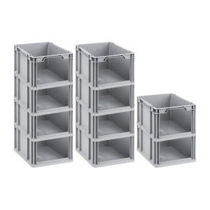 PROREGAL SparSet: 10 graue Euroboxen NextGen Store, 20 Liter, mit offener Front. Aufbewahrungsboxen für Lager und Werkstatt.