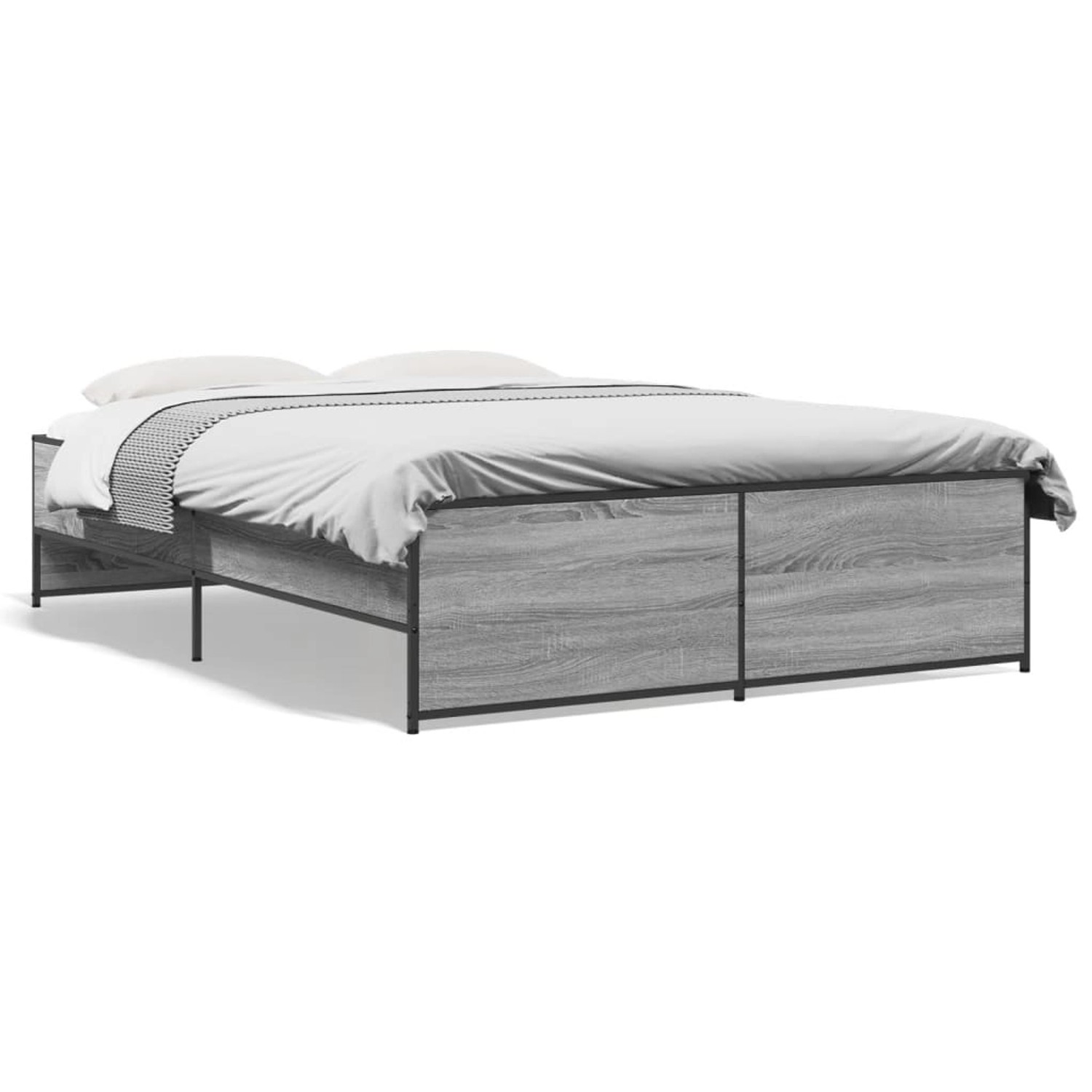 vidaXL Bettgestell Grau Sonoma 135x190 cm Holzwerkstoff und Metall 3279905 günstig online kaufen