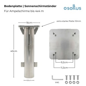 osoltus Bodenanker verzinkt für Ampelschirme, 40cm hoch, mit 10mm starker Platte. Inkl. Schrauben. Stabiler Schirmständer.