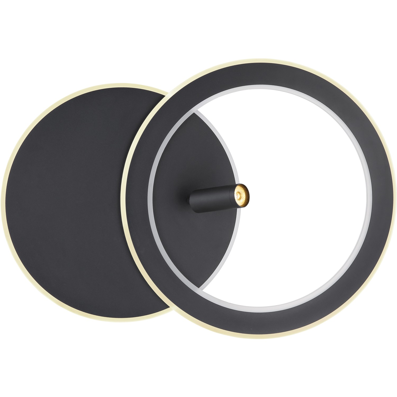 Moderne, dimmbare LED-Deckenleuchte Marian, 2-flammig, schwarz matt, mit zwei runden Leuchtelementen.