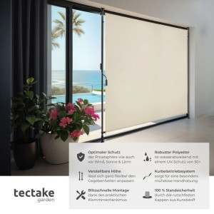 Tectake Klemmmarkise Taija Verschiedene Größen Uv Beständig und Wasserabweisend 150 x 310 cm 7 x 158 x 310 cm Beige