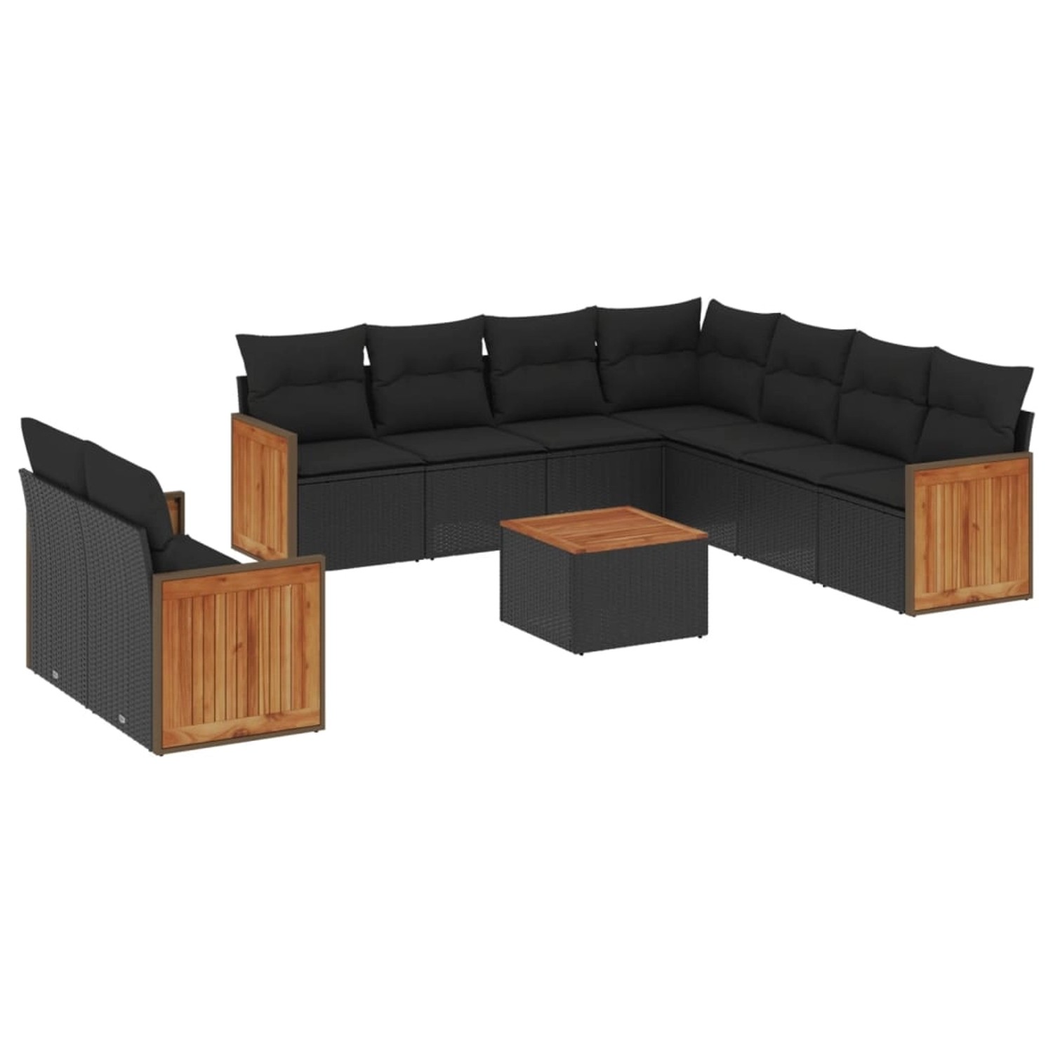 vidaXL 10-tlg Garten-Sofagarnitur mit Kissen Schwarz Poly Rattan Modell 81