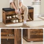 Vasagle Schuhbank Vintagebraun mit Sitzfläche, Stauraum und Schuhregalen für ca. 8 Paar Schuhe.