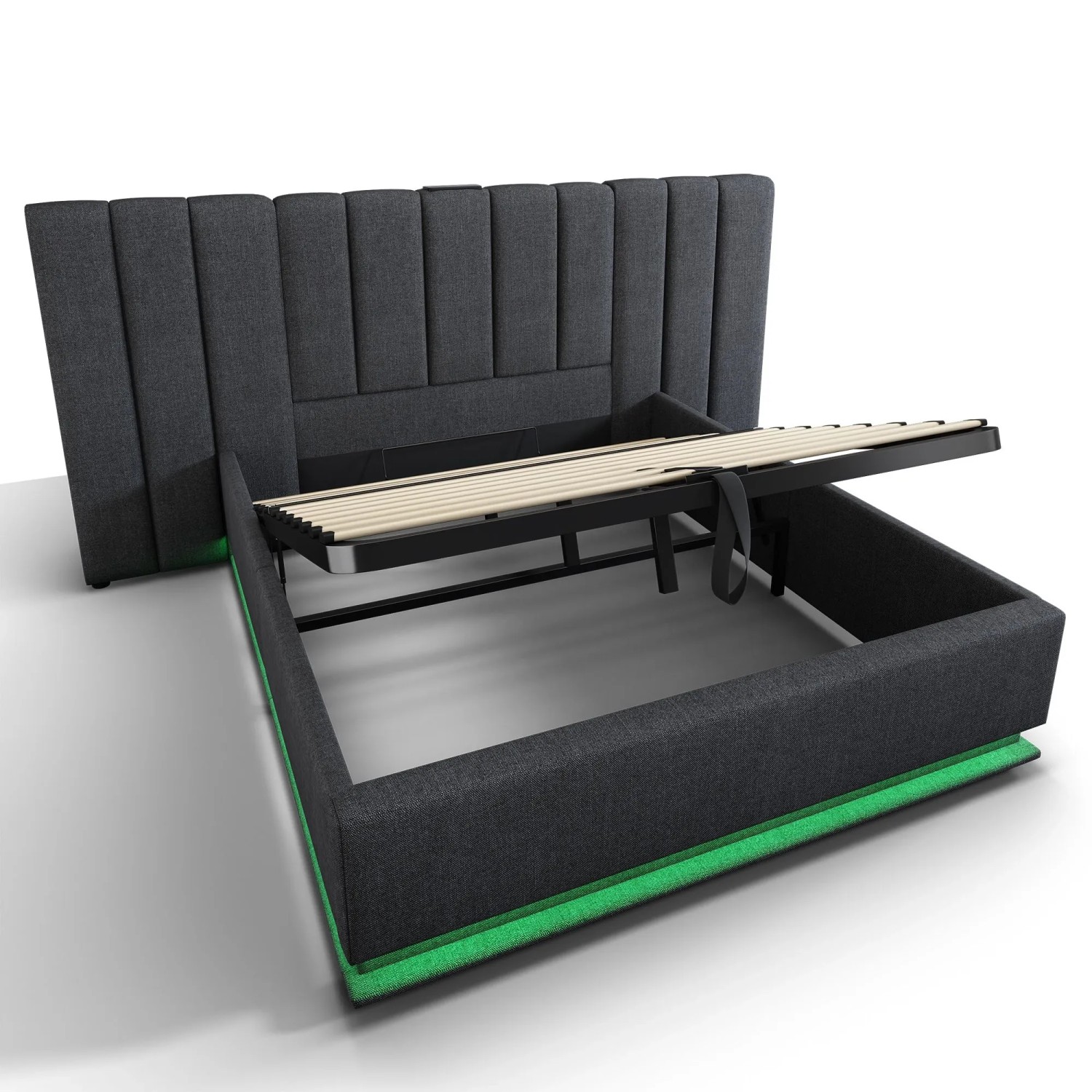 Merax Polsterbett 160x200cm App LED USB-C Leinen Grau