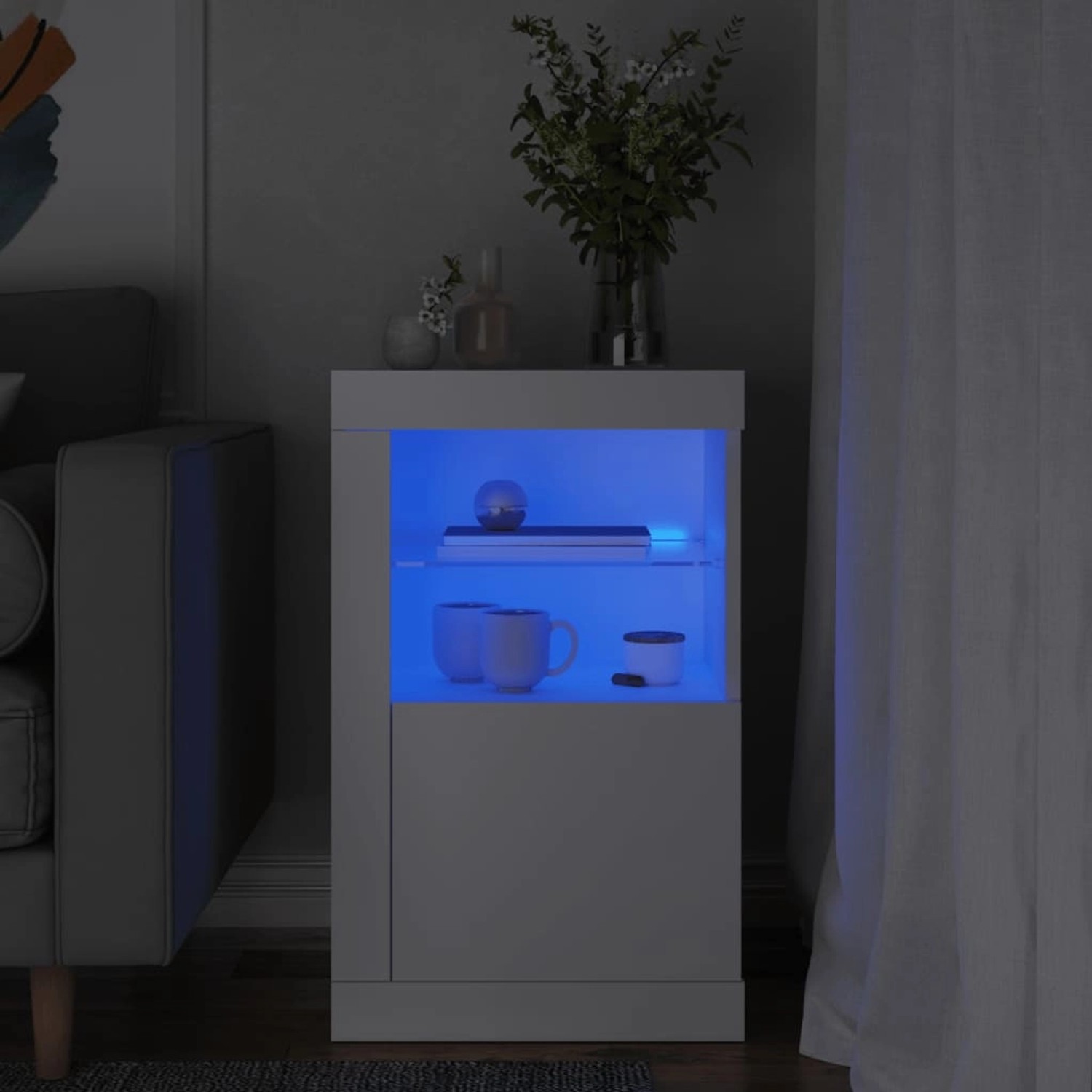 Weißer vidaXL Beistellschrank mit LED-Beleuchtung, Glasablage und Stauraum. Modernes Design für Wohnzimmer.