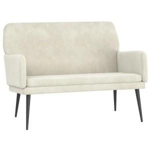 Cremefarbene Samt-Sitzbank mit Armlehnen und schwarzen Metallbeinen. Ideal als Garderobenbank oder 2-Sitzer Sofa.