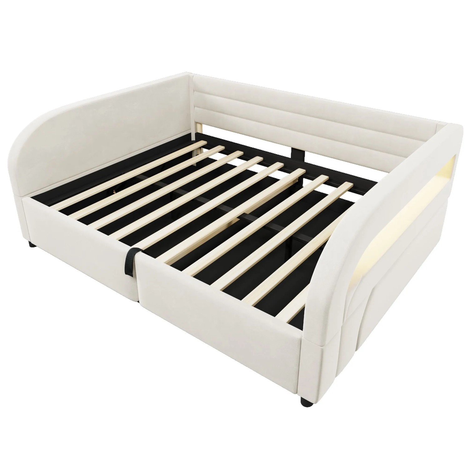 Merax Plattformbett 140x200cm Hydraulik Stauraum LED Beige