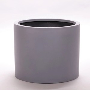 Zylindrischer, grauer Pflanzkübel aus Fiberglas, 50x40 cm, für Innen- und Außenbereich.