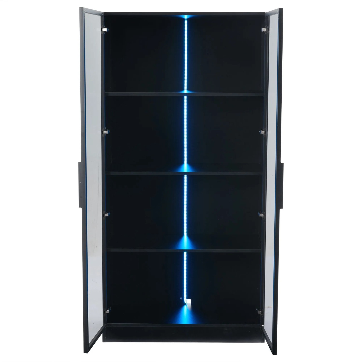 okwish Vitrine mit LED Beleuchtung Rollregalen Wohnzimmer 160x40x160cm Schwarz