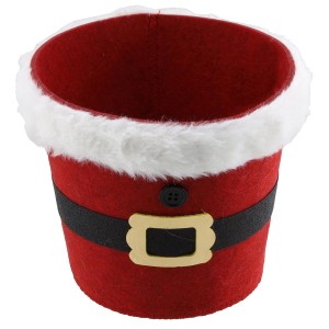 Roter Weihnachtskorb aus Filz im Santa-Design, 15,5x13,5cm, ideal als Weihnachtsdeko zum Verschenken.