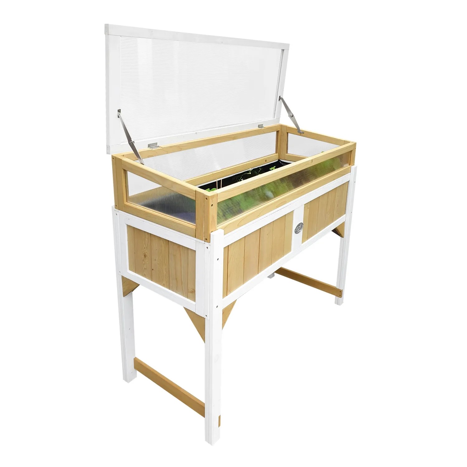 Axi Hochbeet mit Gewächshaus, braun-weiß, 120x54x120cm, aus Holz mit transparentem Aufsatz.