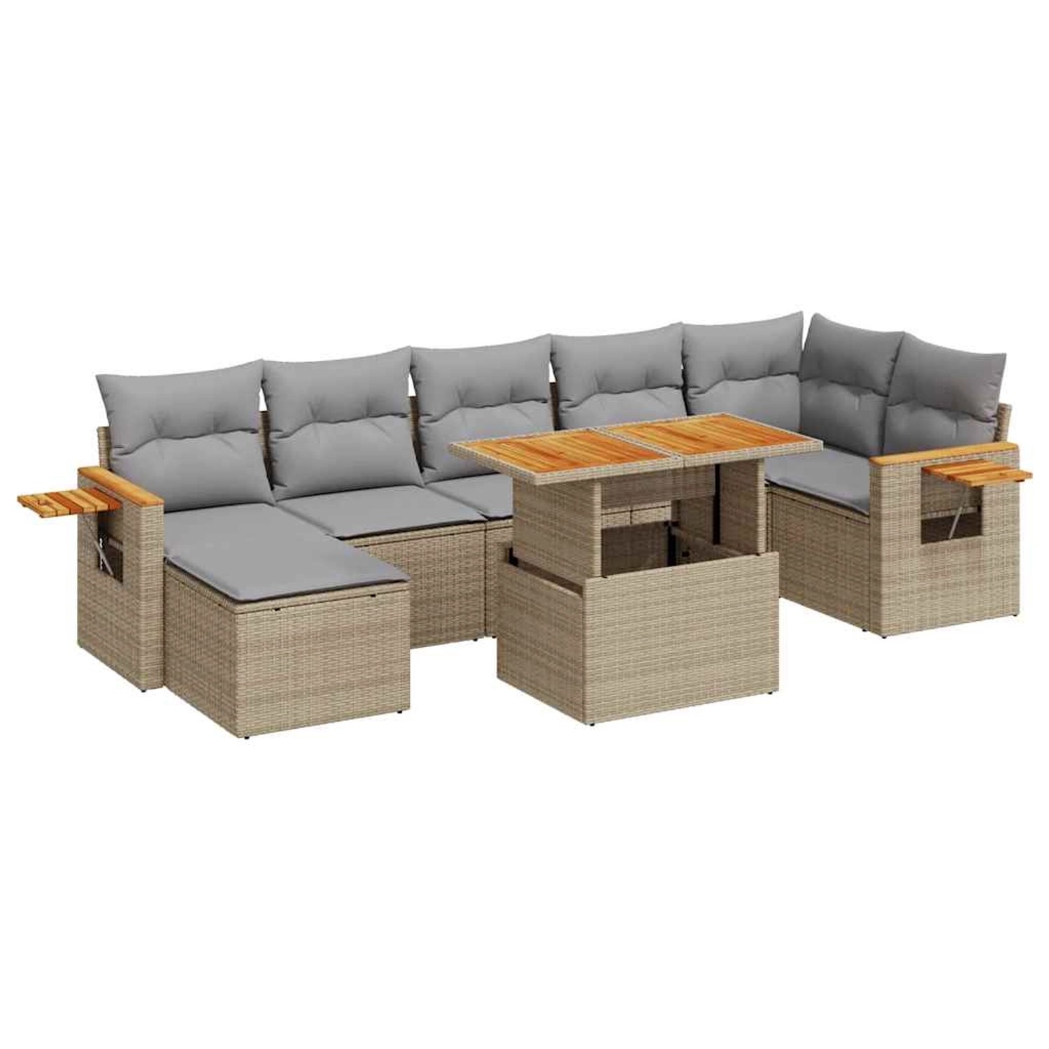 vidaXL 8-Tlg Garten-Sofagarnitur mit Kissen Beige Poly Rattan Akazie 332762 günstig online kaufen