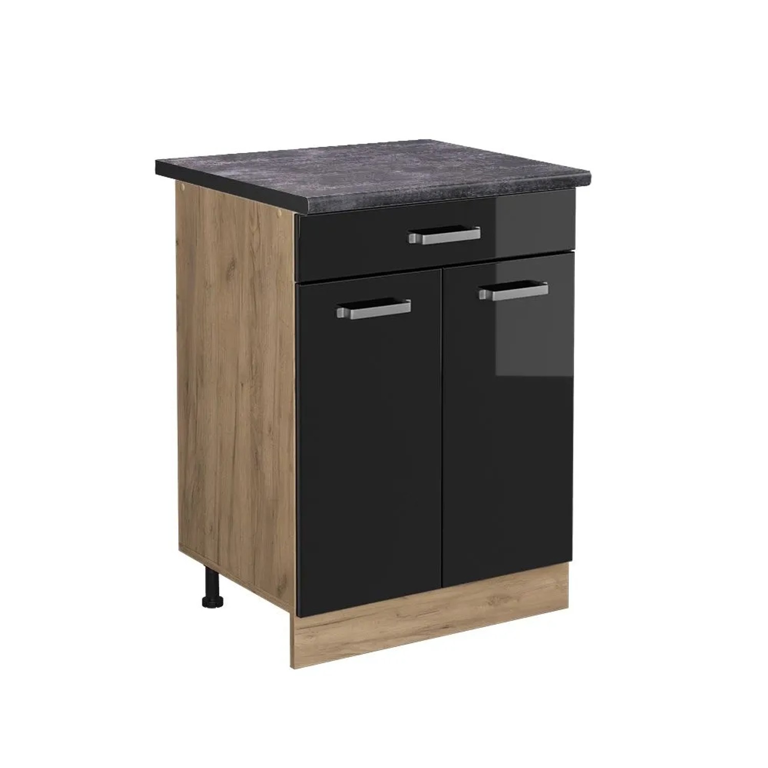 Vicco Küchenunterschrank R-Line Schwarz Hochglanz Goldkraft Eiche 60 cm mit Schublade AP Anthrazit