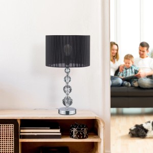 Relaxdays Tischlampe Glas Schwarz Silber mit Stoffschirm 54 cm x 29,5 cm 1,8 kg