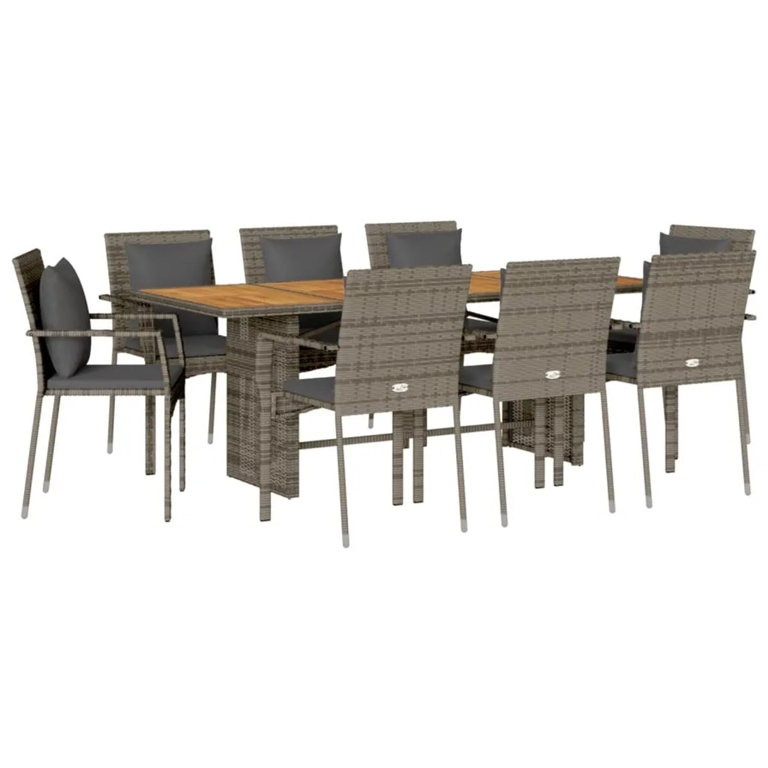 vidaXL 9-Tlg Garten-Essgruppe mit Kissen Grau Poly Rattan 3213501