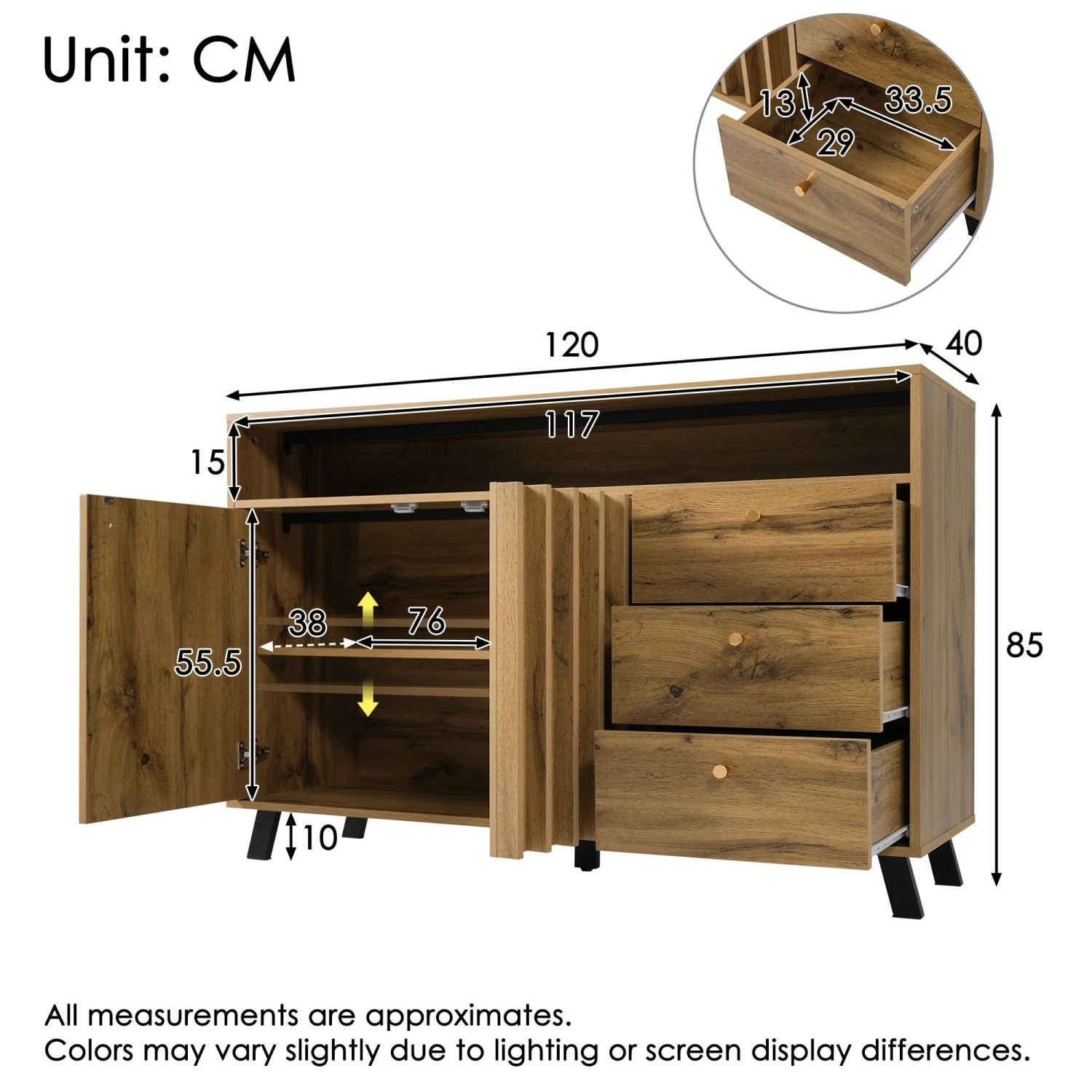 Merax Sideboard 120x40x85cm Lamellenfront Eiche_6
