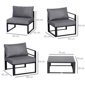Outsunny Gartenmöbel Set, grau: Sofaelemente und Tisch mit Maßen. Ideal für Terrasse und Garten.