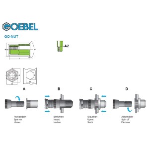 GOEBEL 250 Blindnietmuttern Nietmuttern M8 Edelstahl A2 11,0 x 17,0 mm Senkkopf Offen Muttern Setzmutter Go-Nut