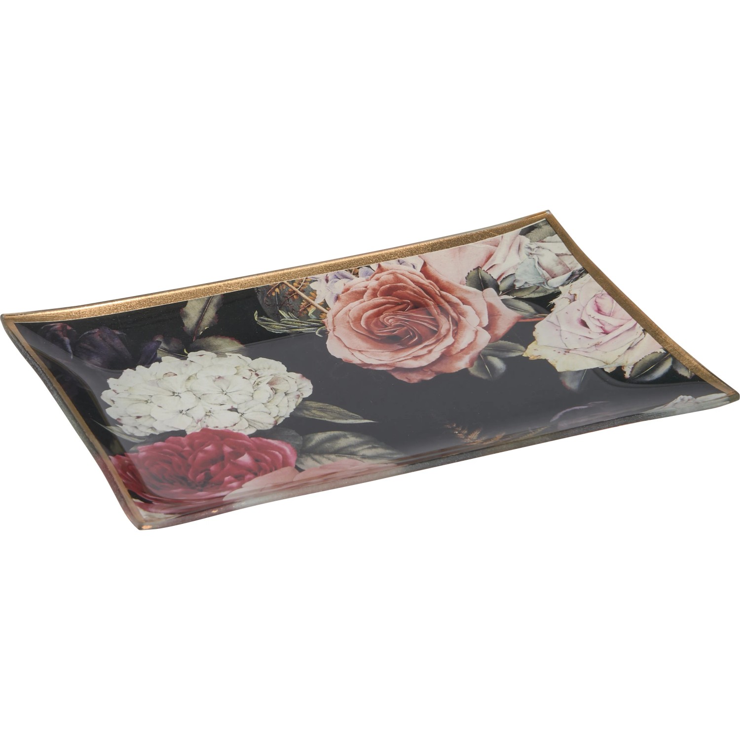 Dekorative Glasplatte Blush Bordeaux mit floralem Design, 21,5x14,5 cm, für stilvolle Deko-Arrangements.
