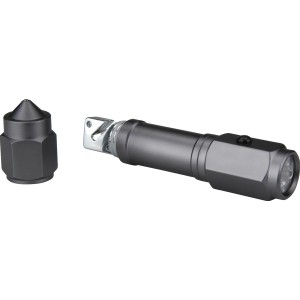 Unitec LED Lampe mit Gurtschneider und Glasbrecher, graue Auto-Taschenlampe.