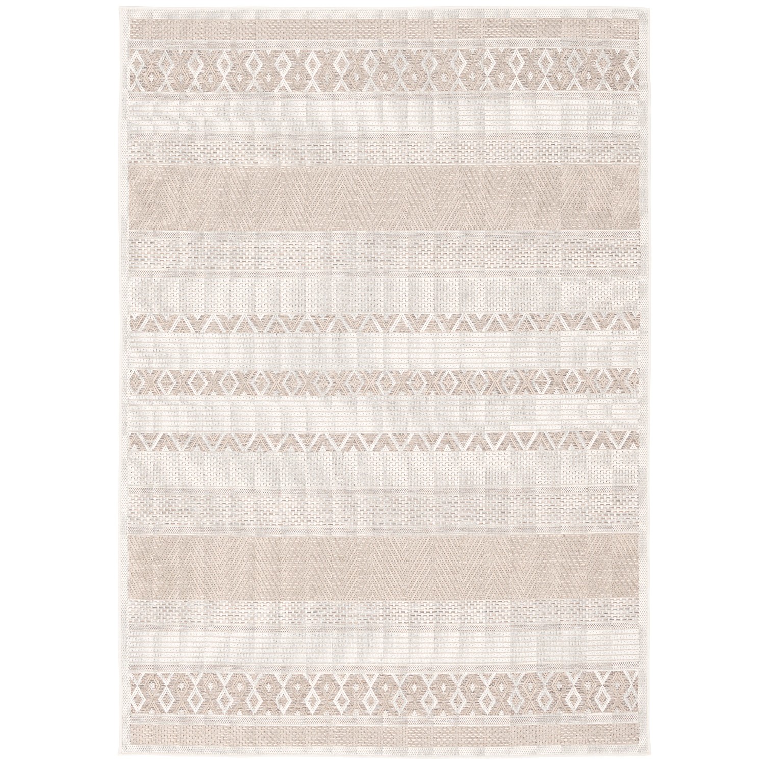 Beiger Outdoor Teppich Ottawa Stripes, 80x150cm, Flachgewebe mit Streifenmuster.