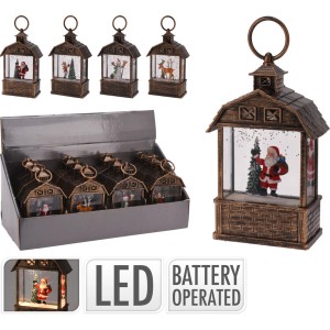 Hängende LED Laterne, 14 cm, 4-fach sortiert, mit weihnachtlichen Motiven.