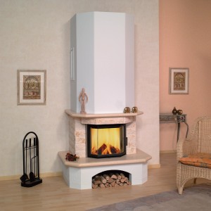 Hark Aspen 1 Kaminofen mit Naturstein Verkleidung in Beige, 8 kW Leistung. Gemütliche Atmosphäre für Ihr Zuhause.