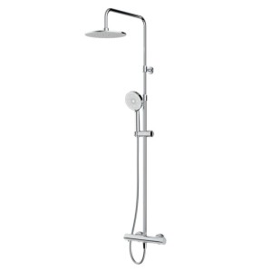 AM.PM Duschsystem Chrom mit runder Regendusche, Handbrause und Thermostat-Duscharmatur. Modernes Duschset.