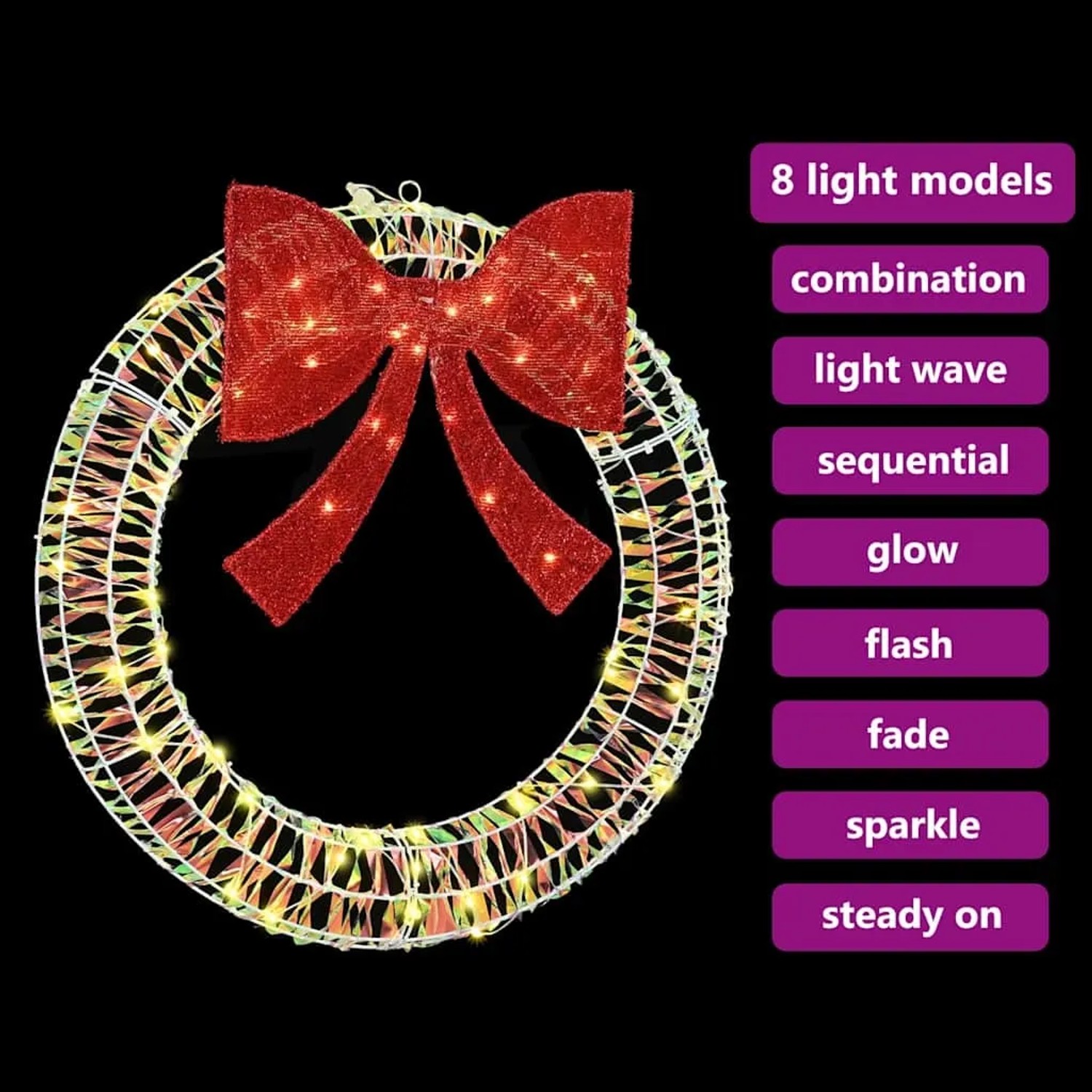vidaXL Kranz mit warmweißen LEDs und roter Schleife, 75 cm Durchmesser.