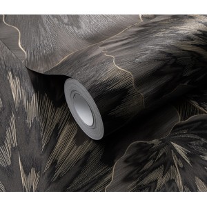 Erismann Vliestapete Spotlight Bliss Schwarz mit Blättermotiv auf Rolle.