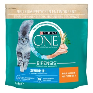 Purina One Katzenfutter Senior 11+ Huhn, 1,4kg Beutel. Trockenfutter für ältere Katzen mit Huhn.