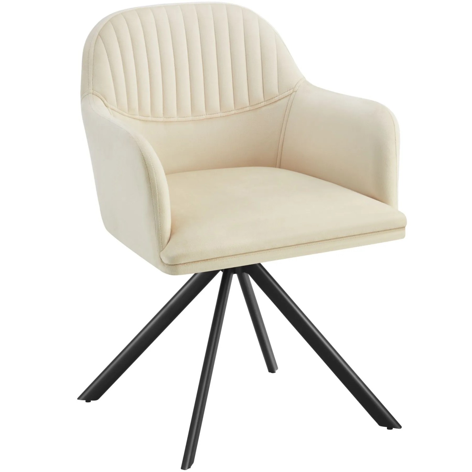 Tectake Samt Drehstuhl Lona Gepolstert Mit Durchgehender Lehne   59 x 56 x 81 cm Creme Schwarz