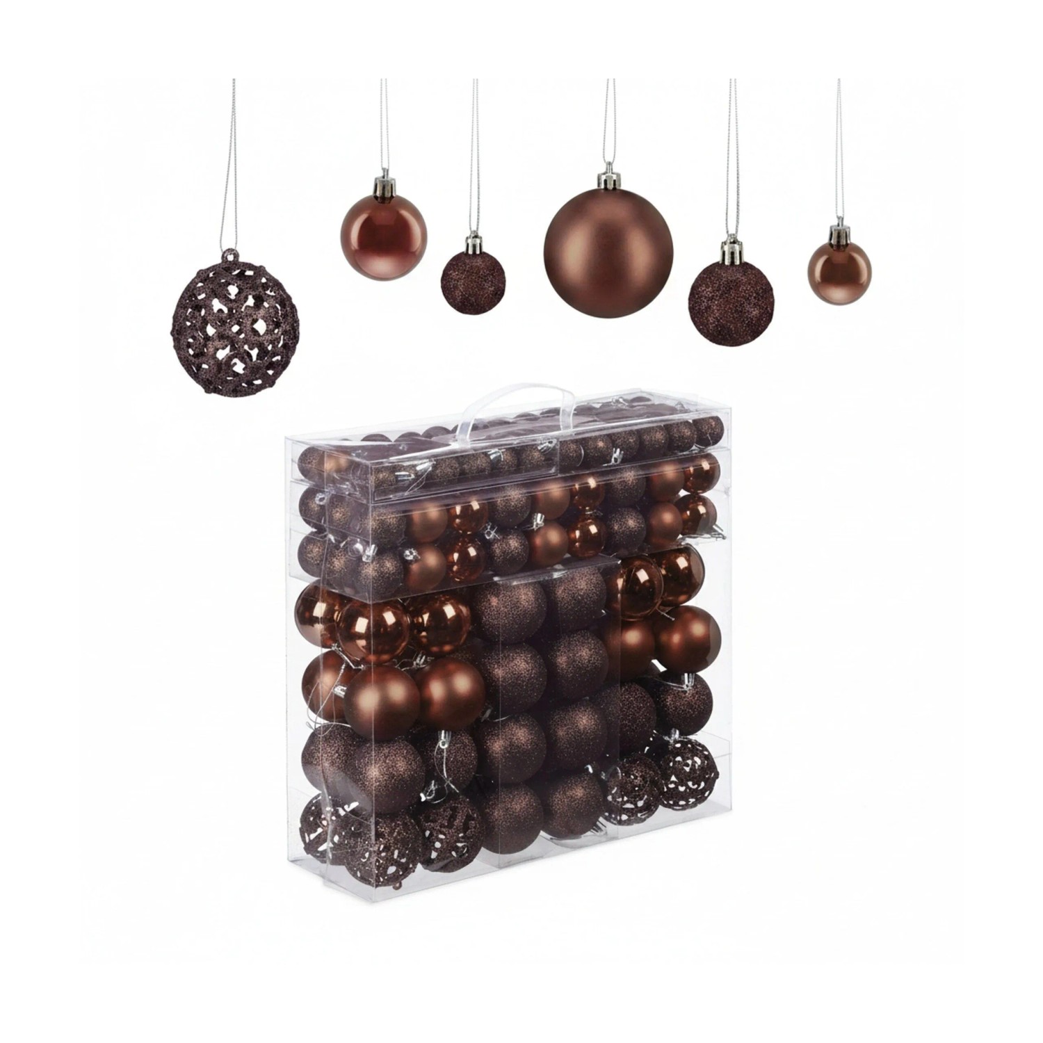 Relaxdays Weihnachtskugeln Kunststoff Braun 150er Set 4 cm bis 7 cm