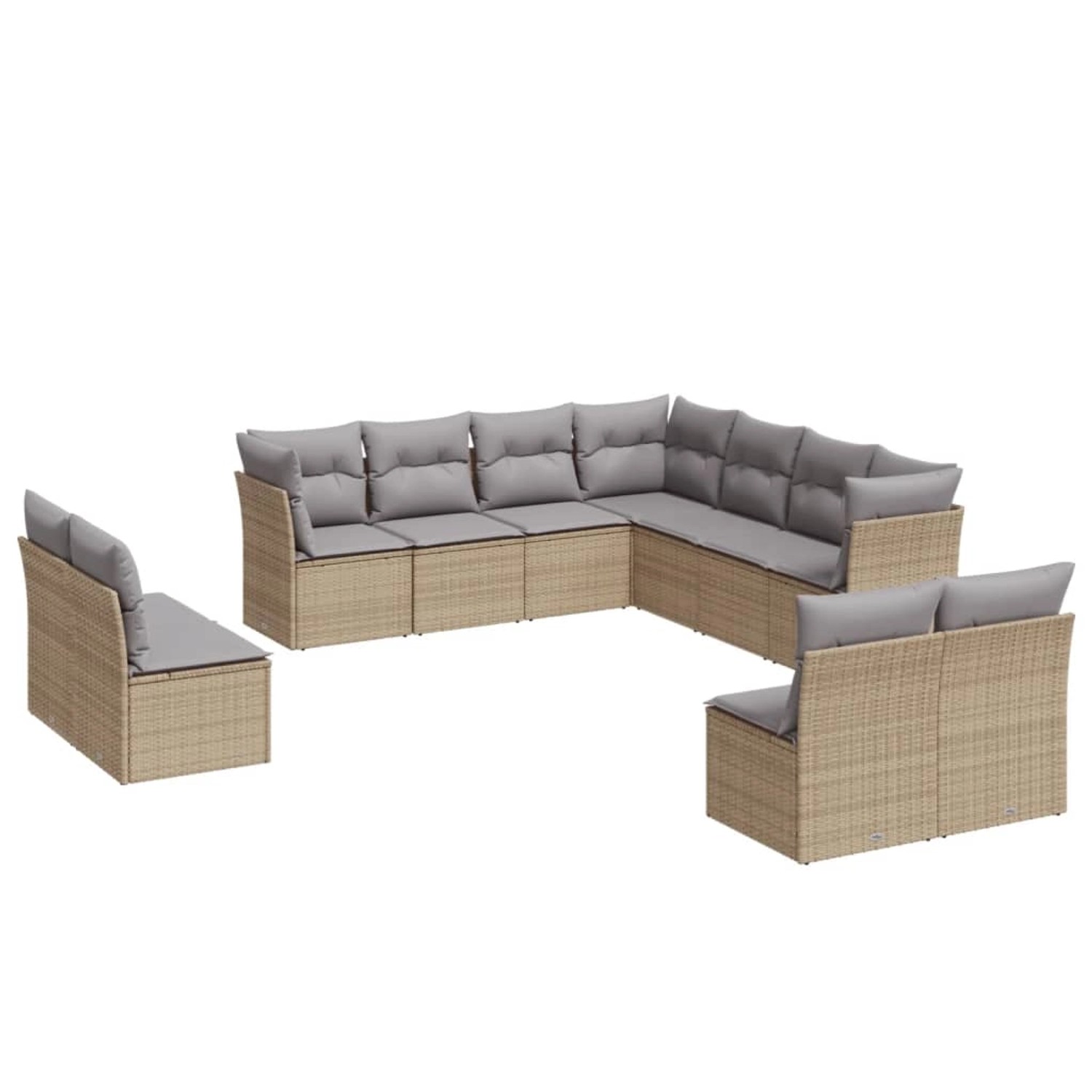 vidaXL 11-tlg Garten-Sofagarnitur mit Kissen Beige Poly Rattan Modell 19